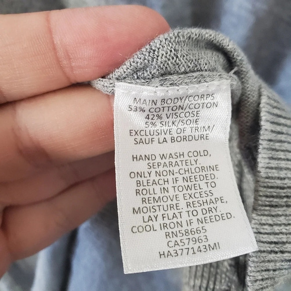 HALOGEN Plaid Ruffle Sleeve Sweater Gray Blue Size L - Picture 6 of 8